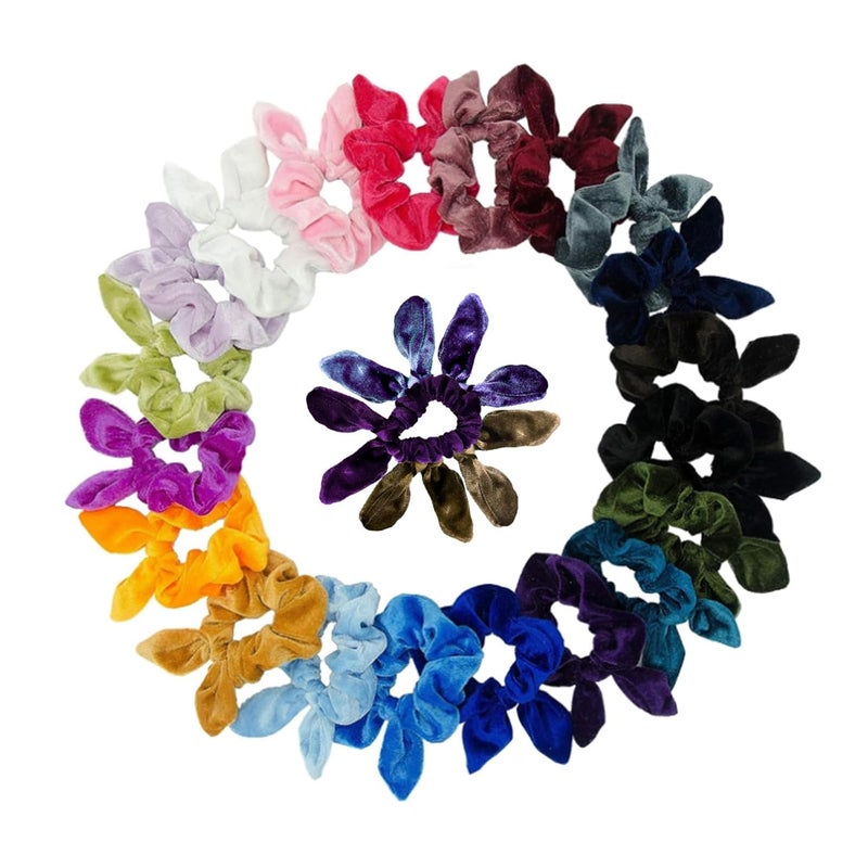 Simnice 25 Pack Hair Scrunchies Rabbit Bunny Ear Bow Bowknot Scrunchies Velvet Scrunchy Bobbles Elastic Hair Ties Bands Ponytail Holder - Image 1